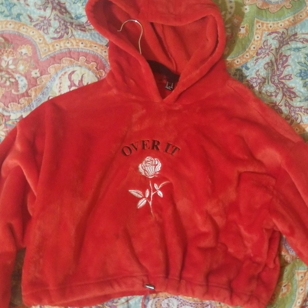 Red Furry Crop Sweater